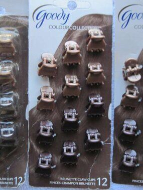 12 Goody Brunette Brown Small Claw Clips Mini .5" Hair Jaw Plastic Shiny Sparkly
